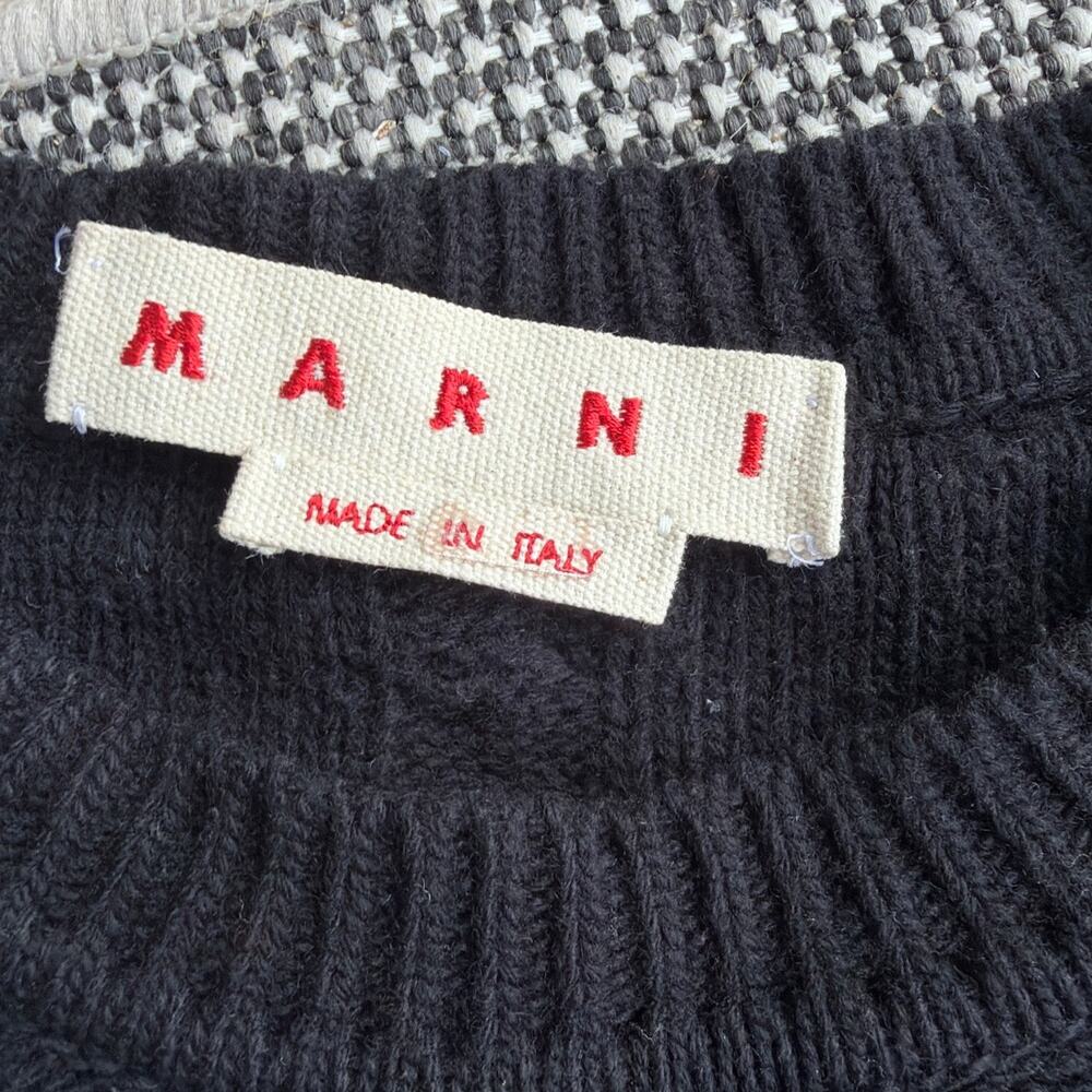 MARNI Women's Contrast Hem Crewneck Sweater Size 44 Black/Blue Cable Knit - Picture 5 of 8